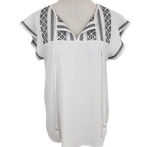 Adrianna Papell Embroidered Boho Chic Peasant Top